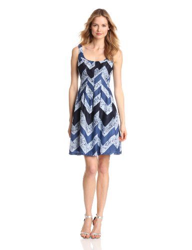 Nine West Dresses Women's Sleeveless Belted Print Dress, Bay Combo, 14