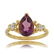 New Yellow Gold Pear Shaped Ring W Amethyst & Diamonds