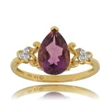 Pear Amethyst Ring W Diamond 10K Gold Ladies Solitaire