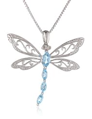 Sterling Silver Marquise Shaped Gemstone and Diamond Dragonfly Pendant Necklace (0.01 cttw, I-J Color, I1-I2 Clarity), 18"