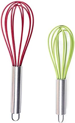 Silicone Whisk Set of 2 - Balloon Whisk Set with Stainless Steel Handle Kitchen Utensils for Blending, Whisking, Beating &amp; Stirring