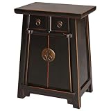 Handmade Asian Furniture - 26" Chinese Classic Black Wood Nightstand / End Table