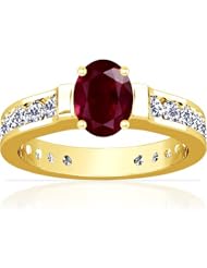 14K Yellow Gold Oval Cut Ruby Ring With Sidestones