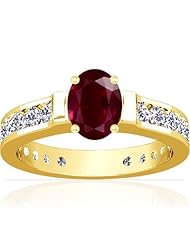 14K Yellow Gold Oval Cut Ruby Ring With Sidestones