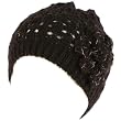 Crochet Flower Gold Knit Beanie Skull Winter Hat Black