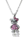 3D Bobblehead Crystal Teddy Bear with Pink Tee Shirt Necklace 16" Chain