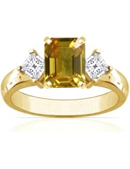 18K Yellow Gold Emerald Cut Yellow Sapphire Three Stone Ring