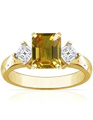 14K Yellow Gold Emerald Cut Yellow Sapphire Three Stone Ring
