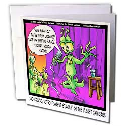 Londons Times Funny Aliens Cartoons - Alien Standup Comedians - Greeting Cards-6 Greeting Cards with envelopes