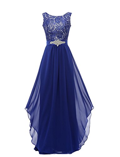Grace Lee Round Neck Lace Sleeveless Long Prom Evening Dresses