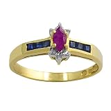 0.25 Cttw Sapphire, Ruby & 0.05 Ct Diamond 14 Karat Yellow Gold Ring Size 7