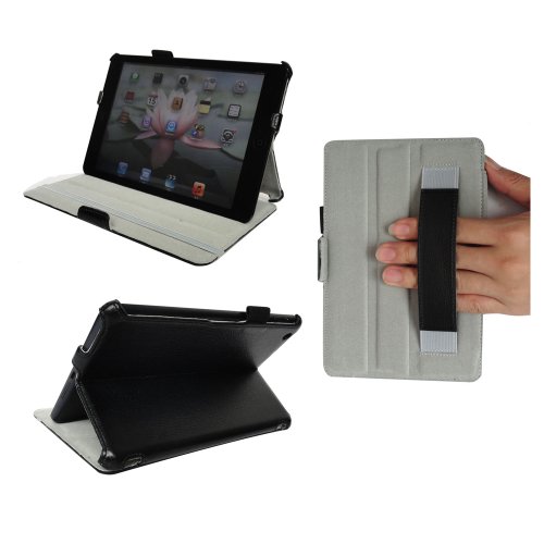 ProCase (TM) ipad mini case Ultra Slim Folio Leather Cover Case for Apple iPad mini 7.9 inch Tablet, built-in adjustable stand, elastic hand strap and stylus loop, w/ sleep / wake feature (Black)