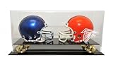 Atlanta Falcons Double Mini Helmet with Gold Risers Display - Autographed NFL Mini Helmets