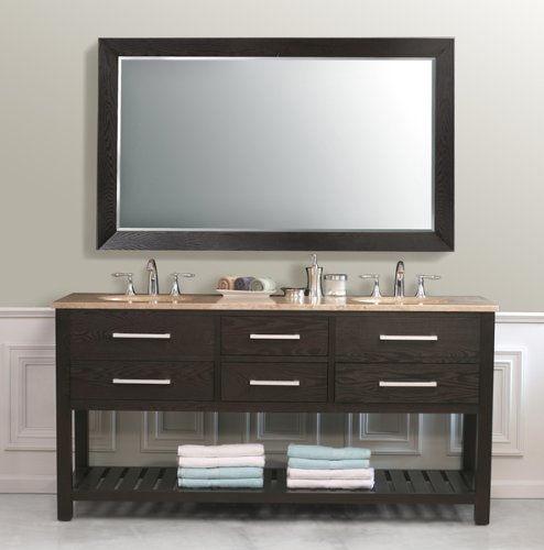 LUXExclusive Bathroom Vanity Double Sink Contemporary Vanity with Travertine Counter Top LUX-LD-2165-T: 72