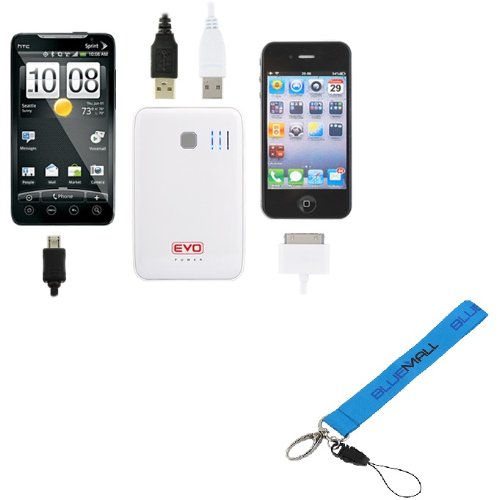 EVOPower White 2 USB Port Compact External Portable Rechargeable Emergency Backup Battery Charger (5000mAh) - Includes USB Charging Cable+ for BlackBerry Curve 9370, 9350, Torch 9850, 9810, Bold 9930, 9900, Pearl 3G 9100 9105, Bold 9650, Curve 8530, Bold
