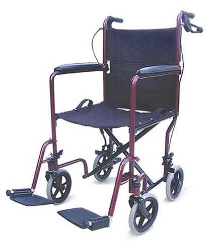 Duro-Med 1046 Compact Folding Steel Frame Transport Chair with Hand Brakes, Burgundy Duro-Med 1046 Compact Folding Steel Frame Transport Chair with Hand Brakes, Burgundy