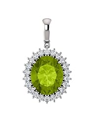 10K White Gold 12.00x10.00mm Oval Cut Peridot and Diamond Pendant -- LIFETIME WARRANTY