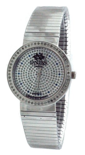 Oniss Men's Tangera Silver Tone Diamond Face and Bezel Watch Model ON-478-M