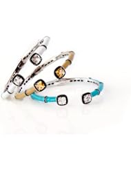 Enamel Silver Bangle Bracelet with White or Yellow Topaz