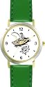 Young Fisherman or Man in Boat With Fish on Line Fishing - WATCHBUDDY&reg; DELUXE TWO-TONE THEME WATCH - Arabic Numbers - Green Leather Strap-Children's Size-Small ( Boy's Size & Girl's Size )