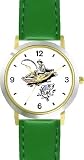 Young Fisherman or Man in Boat With Fish on Line Fishing - WATCHBUDDY® DELUXE TWO-TONE THEME WATCH - Arabic Numbers - Green Leather Strap-Size-Large ( Men's Size or Jumbo Women's Size )