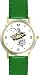 Young Fisherman or Man in Boat With Fish on Line Fishing - WATCHBUDDY® DELUXE TWO-TONE THEME WATCH - Arabic Numbers - Green Leather Strap-Size-Large ( Men's Size or Jumbo Women's Size )