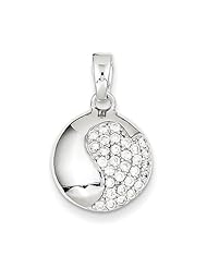 Sterling Silver Rhodium Plated Cz Yin Yang Pendant