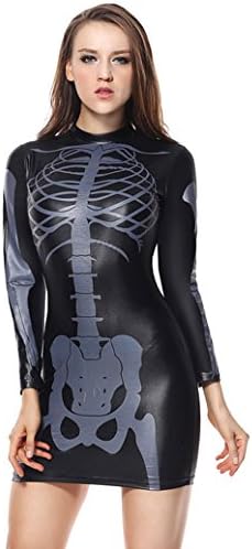 Kailye Women's Crazy Miss Whiplash Skeleton Halloween Costume Plus Size Costume Black Small/Medium