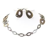 Textured Metal Link Necklace and Earrings Set Fashion Jewelry