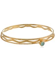 Multiple Layers Blue Glass Accent Gold Plated Brass Bangle Bracelet