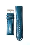 24mm Teal Blue Heavy Padded Calfskin Leather Watchband with Contrast Stitching. Made in Italy. Fits Panerai Style