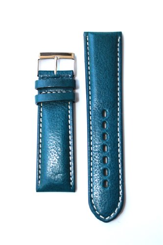 24mm Teal Blue Heavy Padded Calfskin Leather Watchband with Contrast Stitching. Made in Italy. Fits Panerai Style