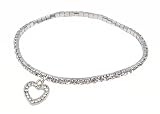 Anklet - A28 - Swarovski (tm) Crystal - Stretch ~ Clear with Heart Charm