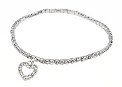 Anklet - A28 - Swarovski (tm) Crystal - Stretch ~ Clear with Heart Charm