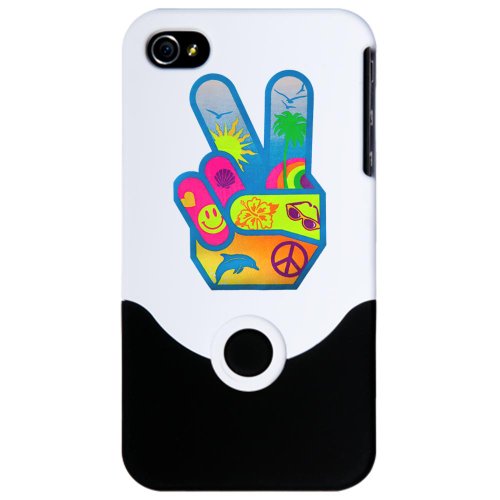 iPhone 4 or 4S Slider Case White Peace Sign Hand Symbol Dolphin Smiley Face