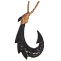 Hawaiian Jewelry Black Bone Carved Fish Hook Necklace