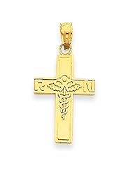 14k Gold RN & Caduceus Cross Pendant