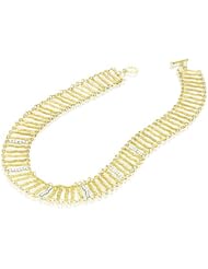 14K Yellow Gold Matte-Finish Hammered-Finish Opera Necklace, Enhanced with Pave Set Diamond Bars, Set with a Toggle Clasp.