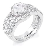 Sterling Silver Cubic Zirconia CZ Wedding Engagement Ring Set