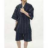 雷嵐 しじら織 羽織 甚平 上下 2点 セット / メンズ 大きいサイズ 父の日 ギフト 予約 6月初旬発送 A/ネイビー