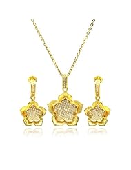 Nickel Free Sterling Silver Pendant & Earring Sets 14K Gold Plated Flower Set Pendant Length: 21.5mm Width: 19.43mm Earring Length: 16.59mm Width: 14.72mm