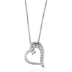 Sterling Silver & Created White Sapphires Journey Heart-Shaped Pendant w/18" Chain