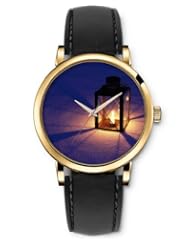 SPRAWL Aanalog Fashion Series Gold Ladies Watches of Genuine Black Leather Strap,Unique Wrist Watch for Women Girls Designed with Lamp with Candle