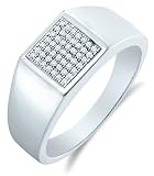 .925 Sterling Silver Plated in White Gold Rhodium Diamond MENS Wedding Band OR Fashion Ring - Square Princess Shape Center Setting w/ Micro Pave Set Round Diamonds - (.15 cttw)