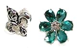 Just Give Me Jewels Silvertone Fashion Cocktail Ring Set of Oxidized Fleur De Lis and Blue Crystal Flower