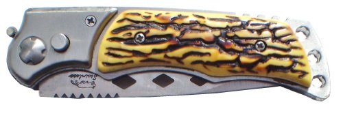 Couteau Automatique À Cran D'Arrêt Manche Métal Avec Plaquage Façon Corne Avec Sécurité