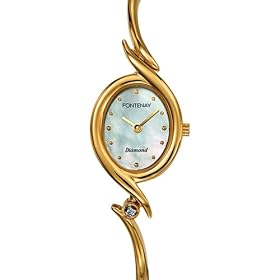 Fontenay - UG238DWB - Montre Femme Ovale - Quartz Analogique - 1 Diamant 0.018 - Fond Nacre - Bracelet Fil Rigide M�tal Dor�