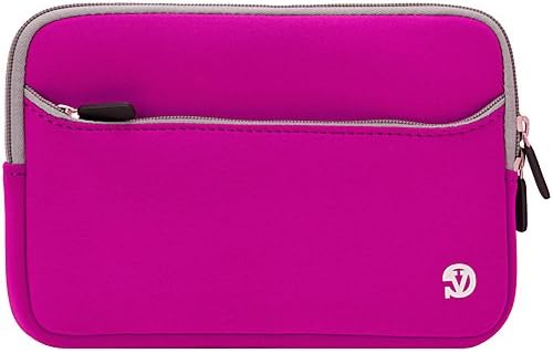 Magenta - Gray Trim Slim Protective Soft Neoprene Cover Carrying Case Sleeve with Extra Pocket // Fits Anywhere// For Amazon Kindle Fire Full Color 7" Multi-touch Display, Wi-Fi (Newest Tablet) + Includes a Black Micro USB Data Sync Cable + Auxilary Cable ( AUX Connectivity ) + Adjustable HeadRest Car Mount Kit + High Quality Noice Reducer MP3 Handsfree Earbuds Earphones with Mic