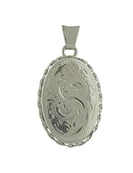 Silver 23x16mm hand engraved twisted wire edge oval Locket