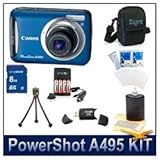 Canon PowerShot A495 Digital Camera (Blue), 10.0 MP, 3.3x Optical Zoom, w/  ....